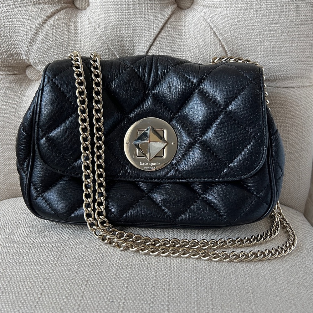 Kate Spade leather quilted light gold chain purse